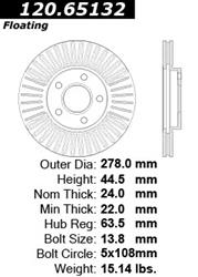 Centric C-Tek Standard Brake Rotors for 2010-2013 TRANSIT CONNECT - 121.65132