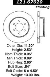 Centric C-Tek Standard Brake Rotors for 1991-1996 DAKOTA - 121.67020