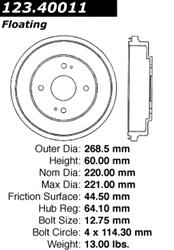 Centric C-Tek Standard Brake Drums for 1990-2002 ACCORD - 123.40011