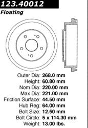 Centric C-Tek Standard Brake Drums 123.40012