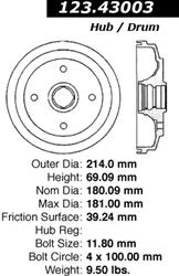 Centric C-Tek Standard Brake Drums for 1985-1989 I-MARK, 1985-1988 SPECTRUM, 1989 SPECTRUM - 123.43003