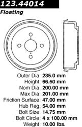 Centric C-Tek Standard Brake Drums for 1984-1988 COROLLA, 1985-1988 NOVA, 1983-1987 TERCEL - 123.44014