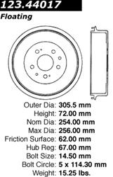Centric C-Tek Standard Brake Drums for 1984-1995 PICKUP, 1995-2004 TACOMA - 123.44017
