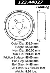 Centric C-Tek Standard Brake Drums for 1990-1993 CELICA - 123.44027