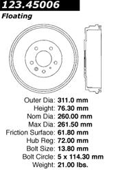 Centric C-Tek Standard Brake Drums 123.45006