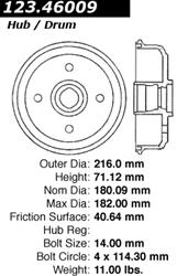 Centric C-Tek Standard Brake Drums for 1988-1989 EXCEL, PRECIS - 123.46009