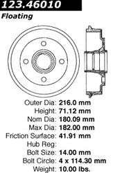 Centric C-Tek Standard Brake Drums for 1989-1992 EXCEL, 1989-1991 PRECIS, 1991-1992 SCOUPE - 123.46010