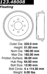 Centric C-Tek Standard Brake Drums for 1995-2000 METRO, 1995-2001 SWIFT - 123.48008