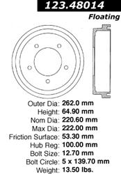 Centric C-Tek Standard Brake Drums for 1999 GRAND VITARA, TRACKER, VITARA - 123.48014