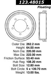 Centric C-Tek Standard Brake Drums for 2000-2004 VITARA, TRACKER, 2000-2005 GRAND VITARA - 123.48015