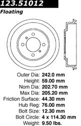 Centric C-Tek Standard Brake Drums for 2002-2006 ELANTRA - 123.51012