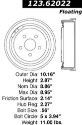 Centric C-Tek Standard Brake Drums 123.62022