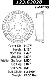 Centric C-Tek Standard Brake Drums for 1991-1996 CAPRICE, 1991-1994 COMMERCIAL CHASSIS - 123.62028