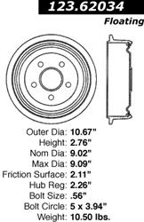 Centric C-Tek Standard Brake Drums for 2003-2005 CAVALIER, SUNFIRE - 123.62034