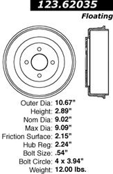 Centric C-Tek Standard Brake Drums for 2005-2008 COBALT, 2007-2008 G5, 2003-2007 ION - 123.62035