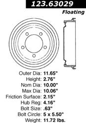 Centric C-Tek Standard Brake Drums for 1978-1983 CJ5, 1978-1986 CJ7, 1981-1985 SCRAMBLER - 123.63029