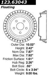 Centric C-Tek Standard Brake Drums for 1995-2000 STRATUS, CIRRUS, 1996-2000 BREEZE - 123.63043