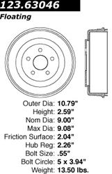 Centric C-Tek Standard Brake Drums for 2003-2006 SEBRING, STRATUS - 123.63046
