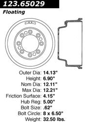 Centric C-Tek Standard Brake Drums for 1987-1998 E-350 ECONOLINE, E-350 ECONOLINE CLUB WAGON, 1987-1997 F-350 - 123.65029