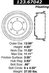 Centric C-Tek Standard Brake Drums for 2003-2004 DAKOTA - 123.67042