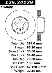 Centric Premium High-Carbon Brake Rotors 125.34129