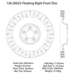 Centric Premium Brake Rotors for 2008-2015 XKR, 2012-2014 XKR-S - 126.20025