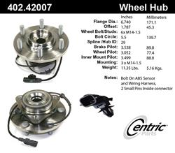 Centric Premium Wheel Bearing and Hub Assemblies for 2017-2022 ARMADA, 2011-2013 QX56, 2014-2023 QX80 - 402.42007