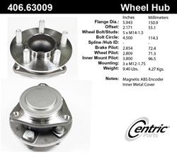 Centric Premium Wheel Bearing and Hub Assemblies for 2012-2022 CHARGER, CHALLENGER, 2012-2016 300 - 406.63009