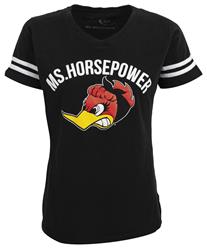 Ms. Horsepower Ladies Striped Sleeve T-Shirt