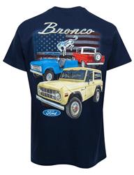 3 Broncos with Flag T-Shirt