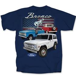 3 Broncos with Flag T-Shirt