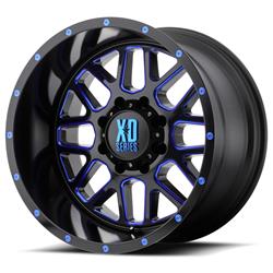 KMC XD820 Grenade Satin Black Wheels with Milled Blue Tint Spokes 20x12