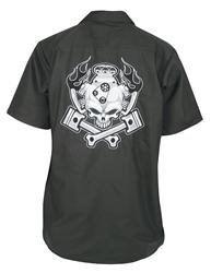 Lethal Threat Engine Skull Embroidered Mechanic's Shirt