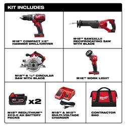 Milwaukee M18 Cordless Lithium-Ion 4-Tool Combo Kits