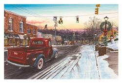 Red Pickup Traveling Down Main Street Christmas Cards CC11251