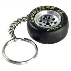 Tires. Ring 1975 Leather 4" OA Chain Goodyear Motor Sports Club KEY FOB