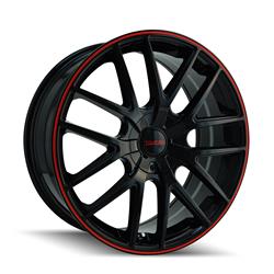 Touren TR60 Series Gloss Black Wheels with Red Accents 18x8