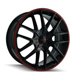 Touren TR60 Series Gloss Black Wheels with Red Accents 17x7.5