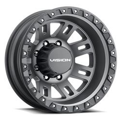 Vision HD 408 Manx 2 Dually Series Satin Gray Wheels with Black Lip 17x6.5