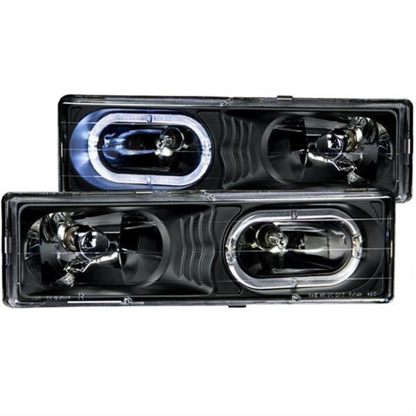 ANZO 1988-1998 Chevrolet C1500 Crystal Headlights Black w/ Halo thumbnail 4