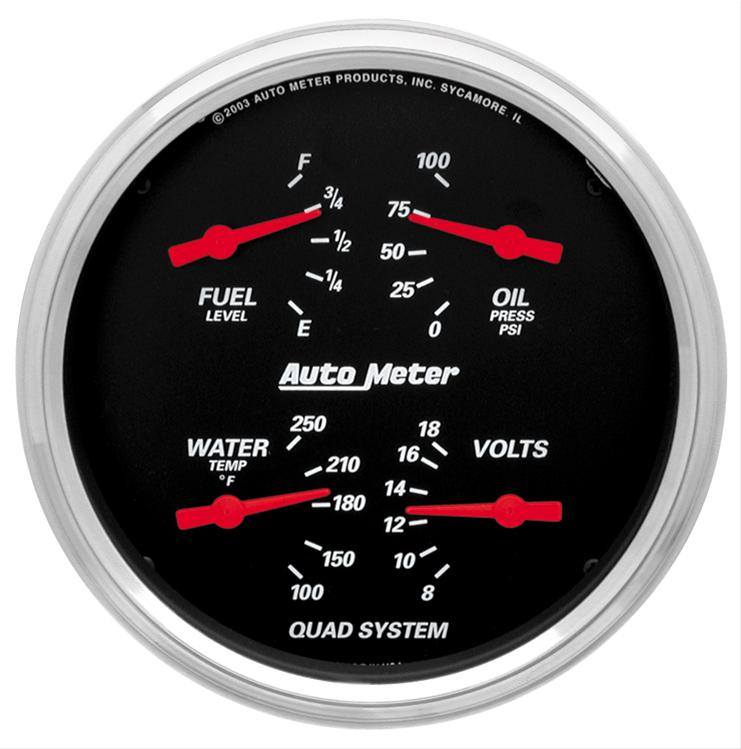 Autometer Designer Black 3.375in Quad Gauge - Fuel Level / Oil Pressure / Water Temp. / Voltmeter thumbnail 2
