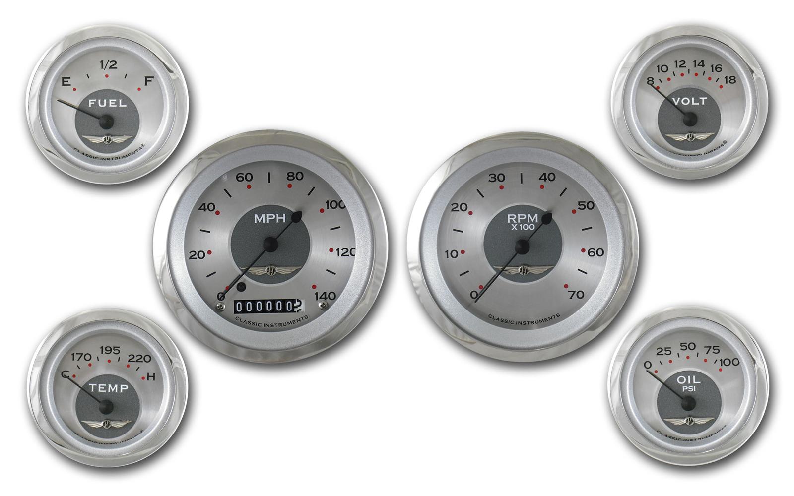 Classic Instruments All-American Series Gauge Sets AW01SRC Gauges, Analog, Fuel Level, Oil Pressure, Speedometer, Tachometer, Voltmeter, Water Temp, Kit thumbnail 2