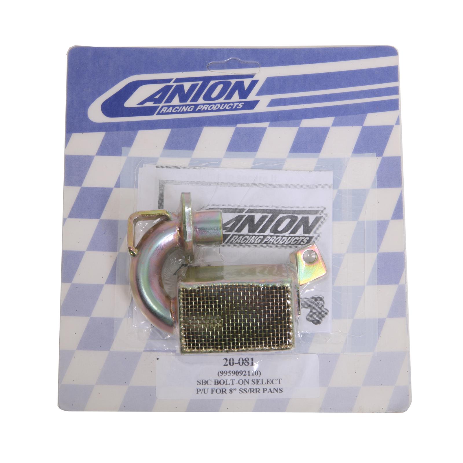 Canton Racing Oil Pan Pickups 20-081 Pickup, Bolt-In, Drag Race Style, 8 in. Depth, 0.750 in. Diameter Tube, Chevy, Small Block, Each