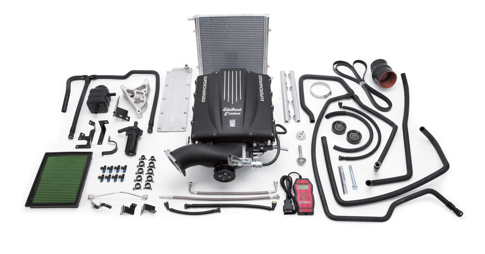 Edelbrock E-Force GM Truck and SUV Stage 1 Street Legal Supercharger Kits 1578 System, E-Force, Serpentine, Black Powdercoated, Intercooler, Chevy, GMC, 4.8L/5.3L, Kit