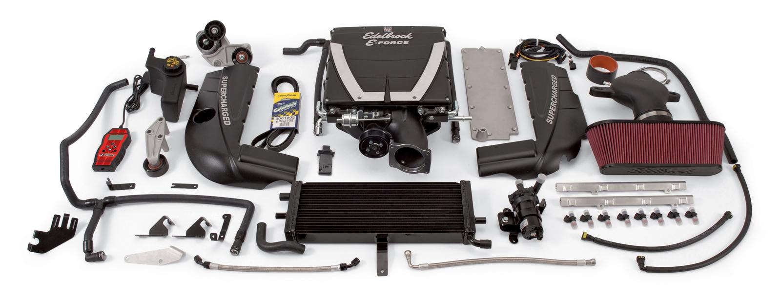 Edelbrock E-Force Corvette C6 Stage 1 Street Legal Supercharger Kits 1593 System, E-Force, Serpentine, Black, 3.875 in. Diameter Pulley, Chevy, LS2, 6.0L, Kit
