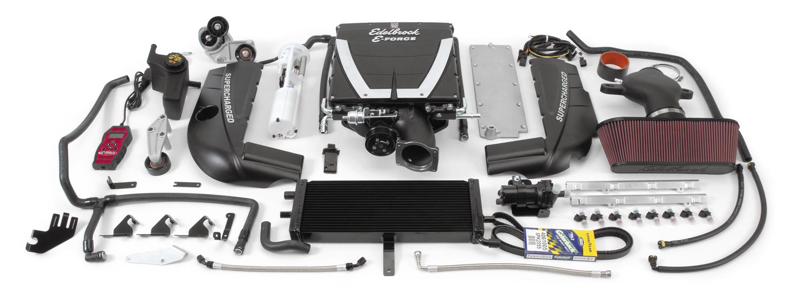 Edelbrock E-Force Corvette C6 Stage 2 Track System Supercharger Kits 1594 System, E-Force, Serpentine, Black, 3.500 in. Diameter Pulley, Chevy, LS2, 6.0L, Kit