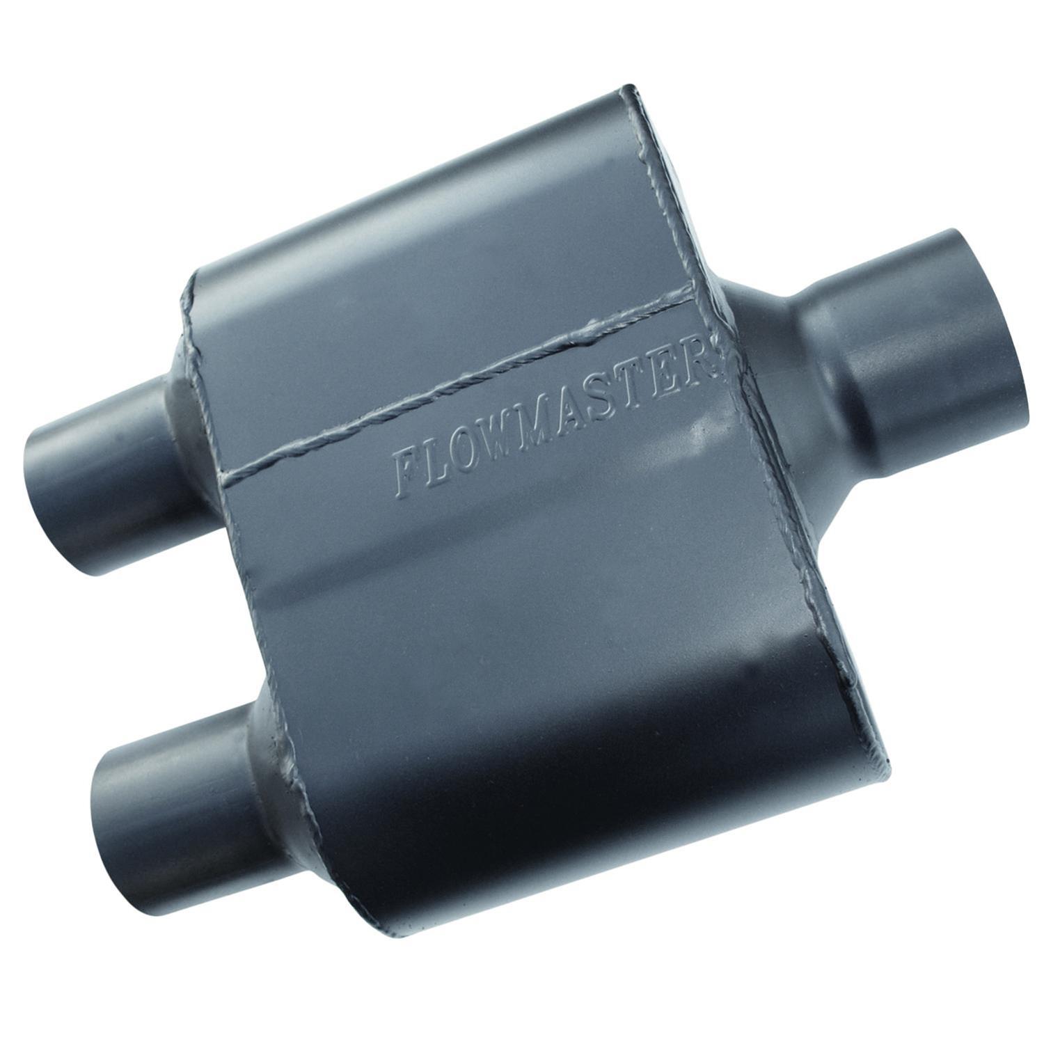 Flowmaster Super 10 Series 409 Stainless Steel 3 Inch Muffler 8430152 Muffler, Series, 3.0 in. Inlet/Dual 2.5 in. Outlets, Steel, Black, Each