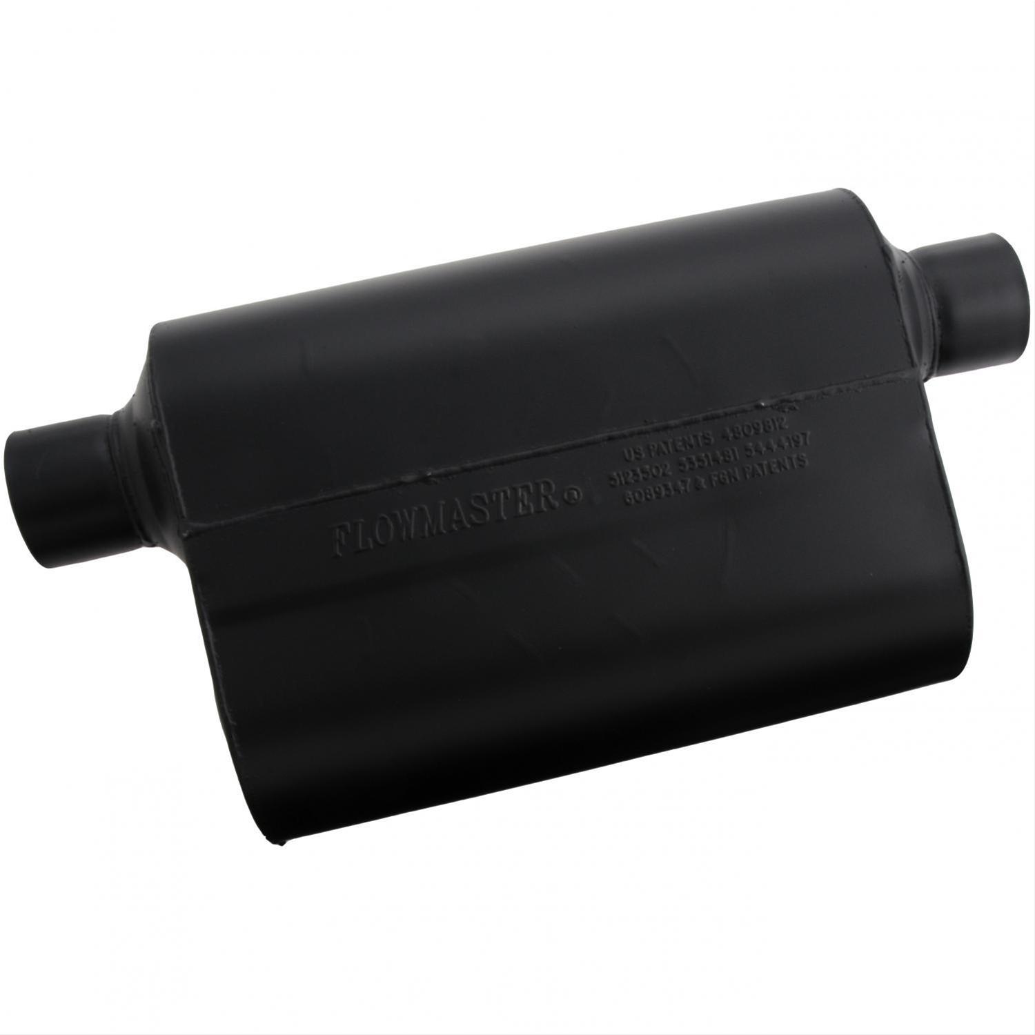 Flowmaster Super 40 Series Delta Flow Steel 2.5 Inch Muffler 952549 Muffler, Series, 2 1/2 in. Inlet/2 1/2 in. Outlet, Same Side Offset, Steel, Black, Each