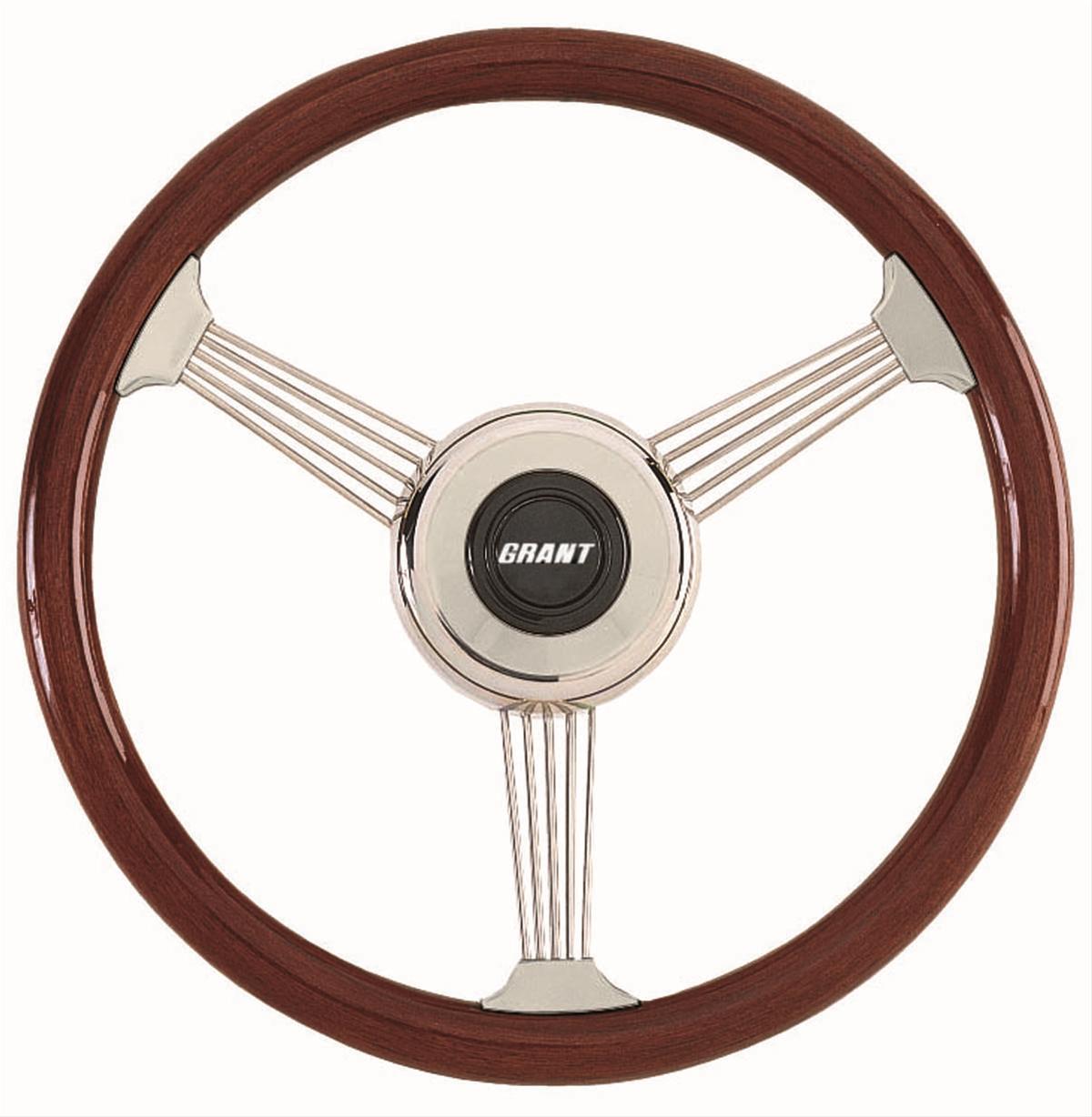 Grant Banjo Style Steering Wheels 1057 Wheel, Style, Stainless Steel, Wood/Mahogany, 3-Spoke, 14.75 in. Diameter, 5-Bolt, Each