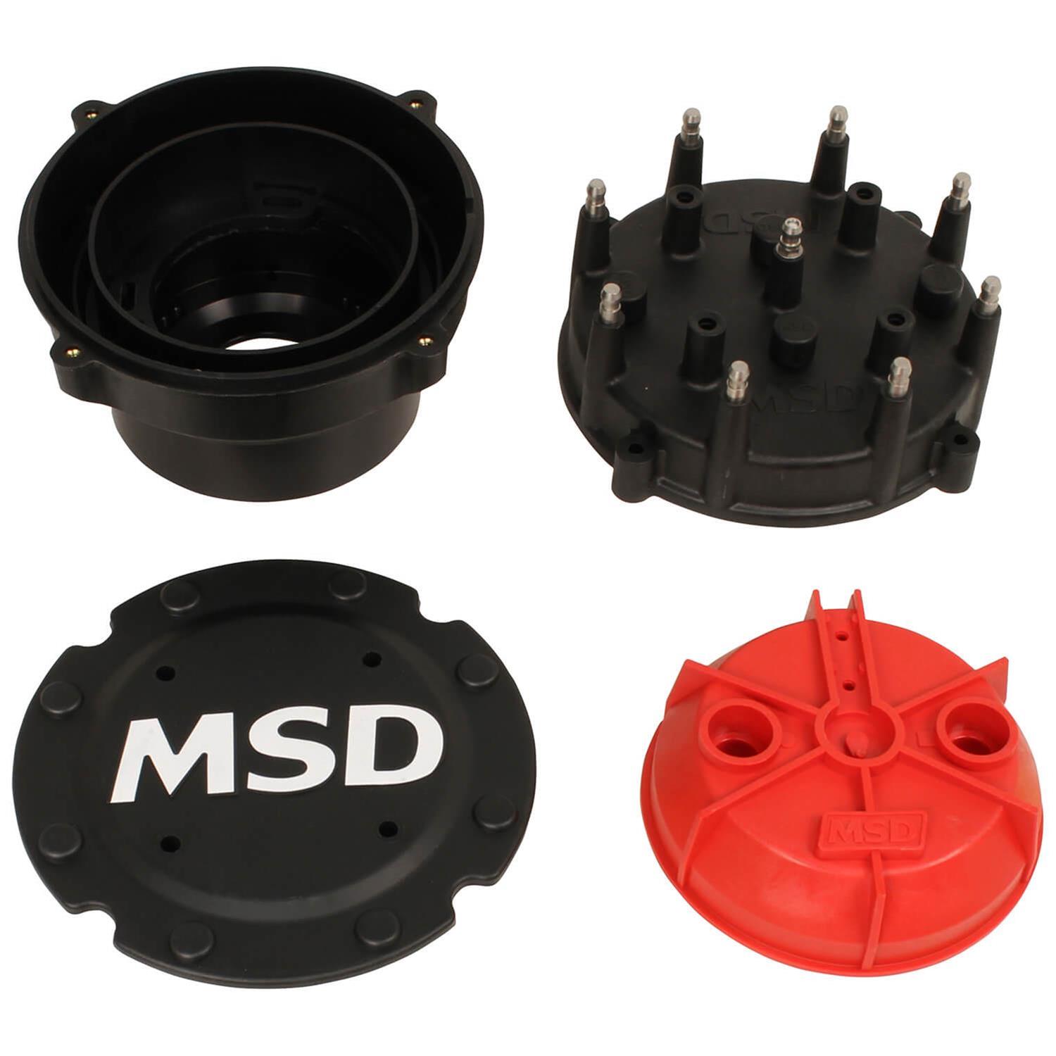 MSD Cap-A-Dapts 74553 Distributor Cap and Rotor Kits, Cap-A-Dapts, Male/HEI, Bolt-on, Black Thermoplastic Cap, Fits Band Clamp-style Pro Mags Only, MSD, Kit